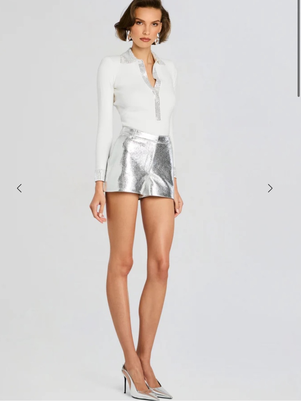 BNWT Retrofete New York Naya Silver Leather Women's Short, Sz Med